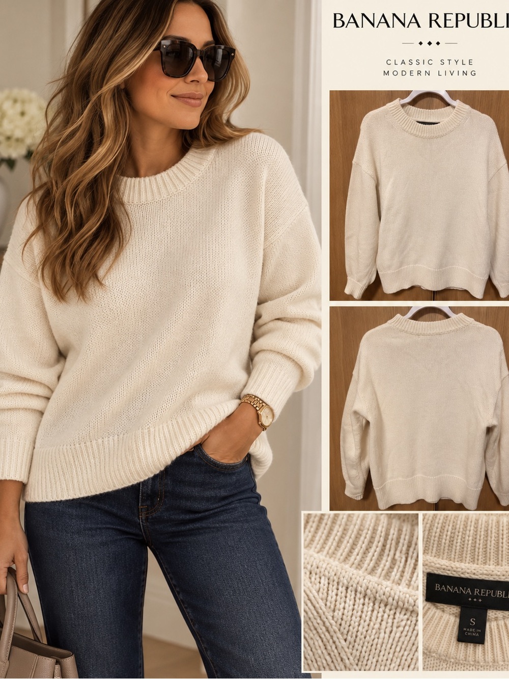 Banana Republic Cream Crewneck Sweater